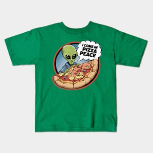 I Come In Pizza Peace Funny Alien in Space Pizza Kids T-Shirt